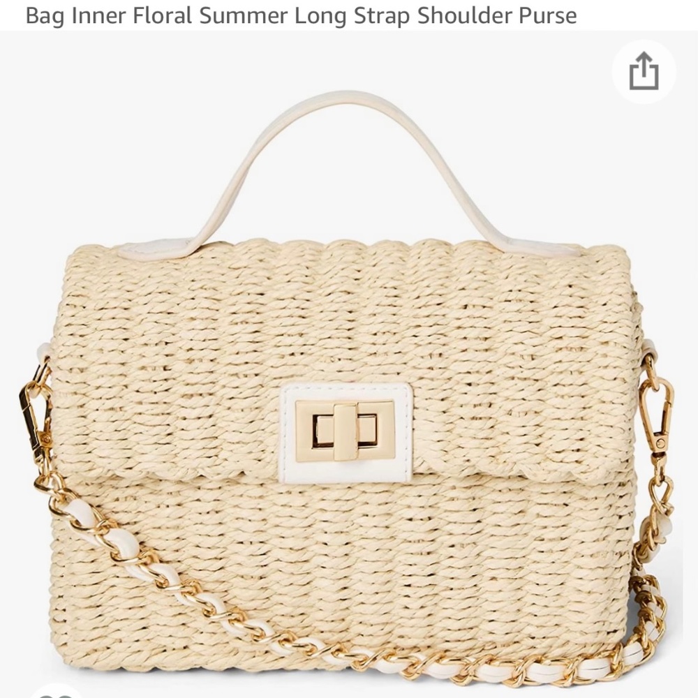 Natural/Ivory Sift Straw Purse w/Chain - Picture 14 of 16